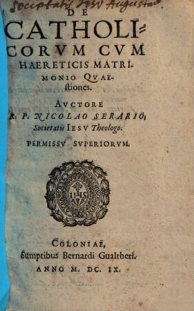 De Catholicorvm Cvm Haereticis Matrimonio Qvaestiones