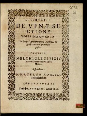 24: Disputatio De Venae Sectione ...