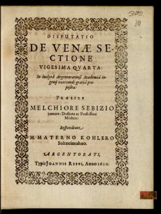 24: Disputatio De Venae Sectione ...
