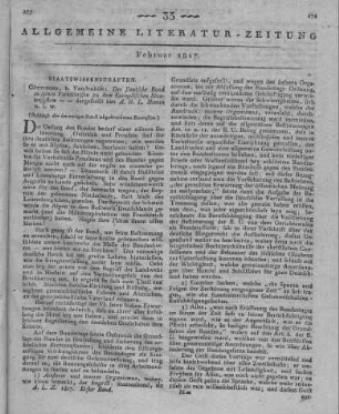 Heeren, A. H. L.: Der deutsche Bund in seinen Verhältnissen zu dem Europäischen Staatensystem. Bei Eröffnung des Bundestages dargestellt. Göttingen: Vandenhoek 1816 (Beschluss der im vorigen Stück abgebrochenen Recension.)