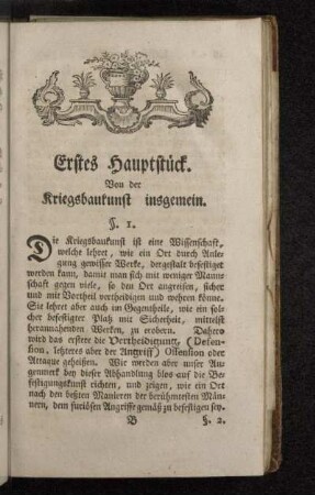 Erstes Hauptstück. Von der Kriegsbaukunst insgemein.