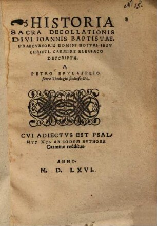 Historia sacra de collationis divi Ioannis Bapt. : ... carmine elegiaco descripta