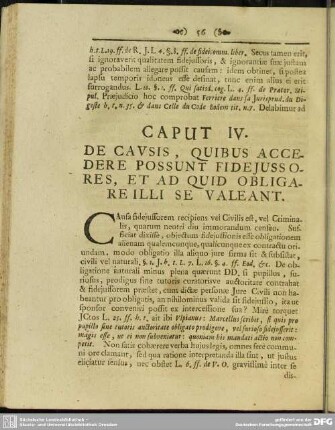 Caput IV. De Causis, Quibus Accendere Possunt Fidejussores, Et Ad Quid Obligare Se Valeant
