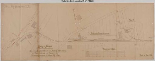 Felderhoferbrücke, Anschlussgleis zum Steinbruch der Vereinigten Grauwacke u. Basalt A.G. Köln. Siehe auch u.a. SN176/580. Plan zeigt auch Felderhoferbrücke, Bahnhof.