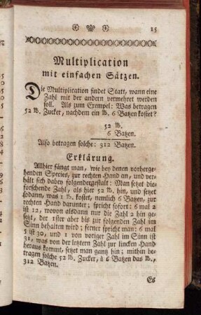 Multiplication mit einfachen Sätzen.