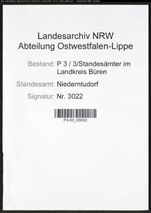 Heiratsregister Standesamt Niederntudorf