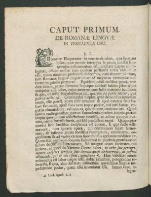 Caput Primum. De Romanae Linguae In Vernacula Usu.