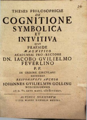Theses phiilos. de cognitione symbolica et intuitiva