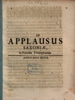 Applausus Saxoniae in Polonia triumphantis