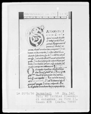 Kurzfassung des Decretum Gratiani — Initiale C(anonici cuiusdam), Folio 40recto
