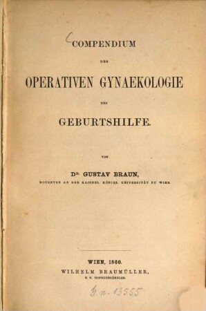 Compendium der operativen Gynaekologie und Geburtshilfe
