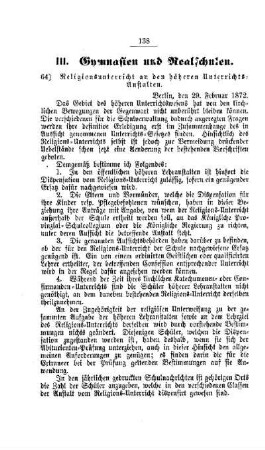Religionsunterricht an den höheren Unterricht-Anstalten : [III. Gymnasien und Realschulen]
