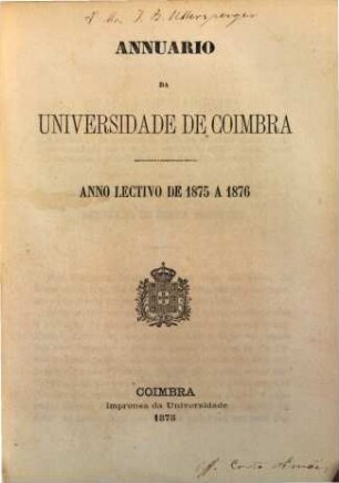 Anuário da Universidade de Coimbra : no anno lectivo ... 1875/76, 1875/76
