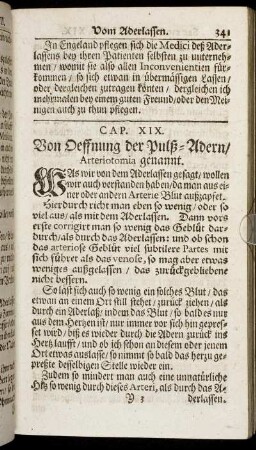 Cap. XIX. Von Oeffnung der Pulß-Adern, Arteriotomia genannt.