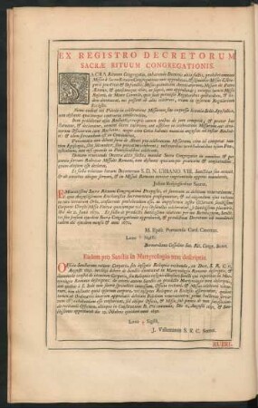 Ex Registro Decretorum Sacrae Rituum Congregationis.