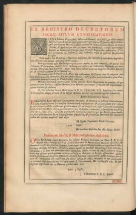 Ex Registro Decretorum Sacrae Rituum Congregationis.