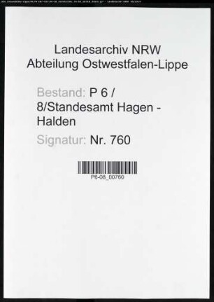 Sterberegister Standesamt Hagen-Halden