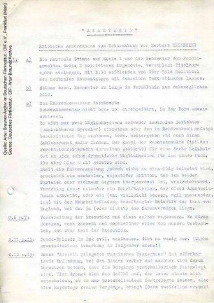 Anmerkungen zum Drehbuch von Artur Brauner