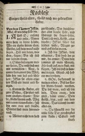 Nachlese Einiger theils alten, theils noch nie gedruckten Lieder.