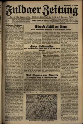 Erste Ausgabe vom Samstag, den 27. Februar 1937.