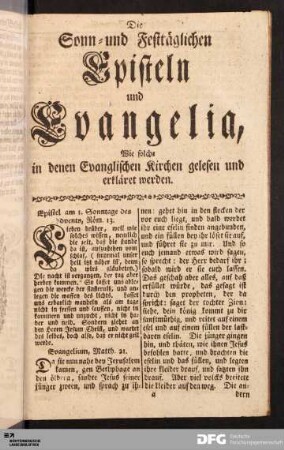 Die Sonn- und Festtäglichen Episteln und Evanglia [...].