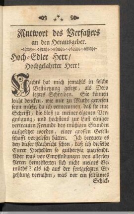 Antwort des Verfassers an den Herausgeber.