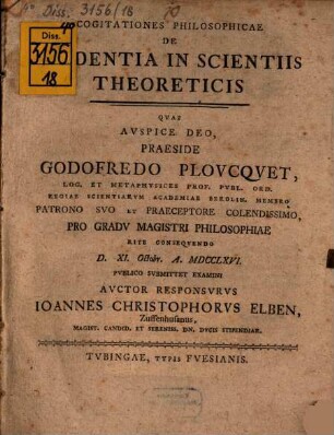 Cogitationes philosophicae de evidentia in scientiis theoreticis