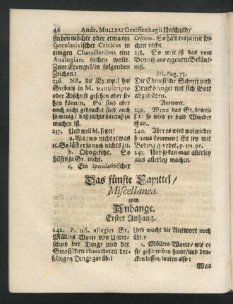Das fünfte Capittel/ Miscellanea. zum Anhange.