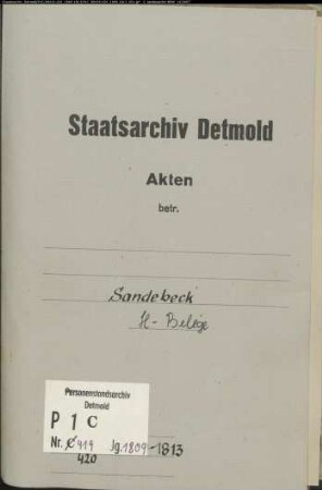 Belegakten zu den Heiraten der katholischen Gemeinde Sandebeck, Kreis Höxter (1809-1813)
