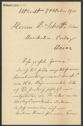 Brief an B. Schott's Söhne : 07.10.1900