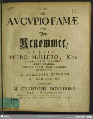 De Aucupio Famae vulgò Von Renommée