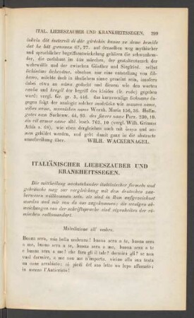 Italiänischer Liebeszauber Und Krankheitssegen.