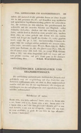 Italiänischer Liebeszauber Und Krankheitssegen.