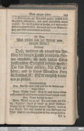 58. Frag. Was tröstet dich der Articul vom ewigen Leben?