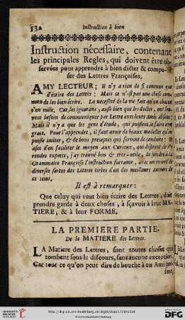 Instruction nécessaire, contenant les principales Regles, qui doivent être observées pour apprendre à bien dicter & composer des Lettres Françoises