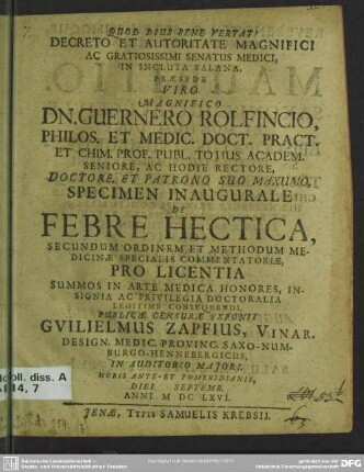 Decreto Et Autoritate Magnifici Ac Gratiosissimi Senatus Medici