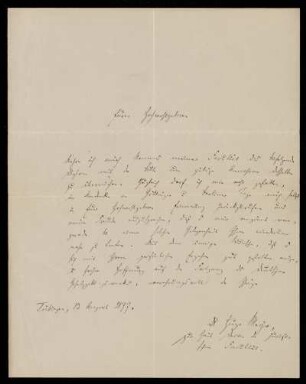 Brief von Hugo Meyer an Gottlieb Planck, Tübingen, 12.8.1877
