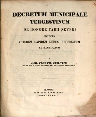 Decretum municipale Tergestinum de honore Fabii Severi secundum veterem lapidem denuo recensitum et illustratum