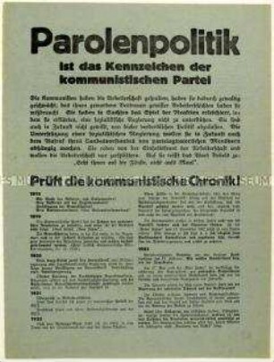 Flugblatt der SPD gegen die KPD und Aufruf zur sächsischen Landtagswahl 1926