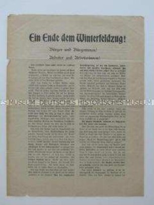 Anonymes Propagandaflugblatt mit der Aufforderung zur Beendigung des Krieges