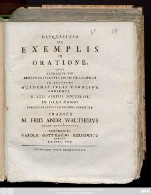 Disqvisitio De Exemplis In Oratione