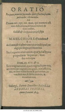 Oratio Pro pace, nomine iucunda, opere fructuosa, impetranda, obtinenda