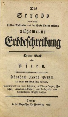 Des Strabo eines alten stoischen Weltweisen aus der Stadt Amasia gebürtig allgemeine Erdbeschreibung, 3. Asien