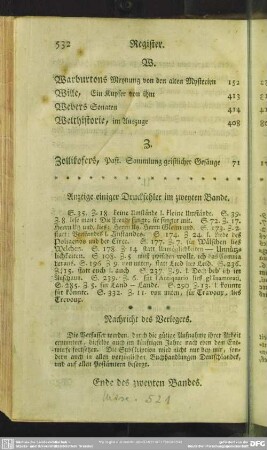 Anzeige einiger Druckfehler im zweyten Bande