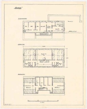 Skihütte Monatskonkurrenz November 1930: Grundriss Untergeschoss, Erdgeschoss, Dachgeschoss 1:100; Maßstabsleiste
