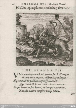 Discursus XVI. Hic Leo, quas plumas non habet, alter habet.