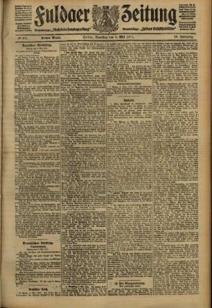 Erste Ausgabe vom Dienstag, den 09. Mai 1911.