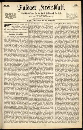 Erste Ausgabe vom Samstag, den 30. November 1878.