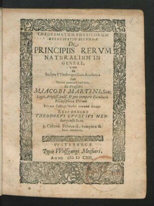 Theorematum Physicorum Exercitatio Secunda De Principiis Rerum Naturalium in Genere