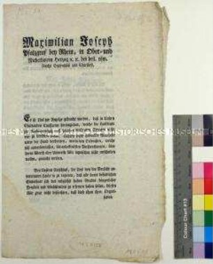 Verordnung von Maximilian Joseph Kurfürst von Bayern betreffend Auswanderung
